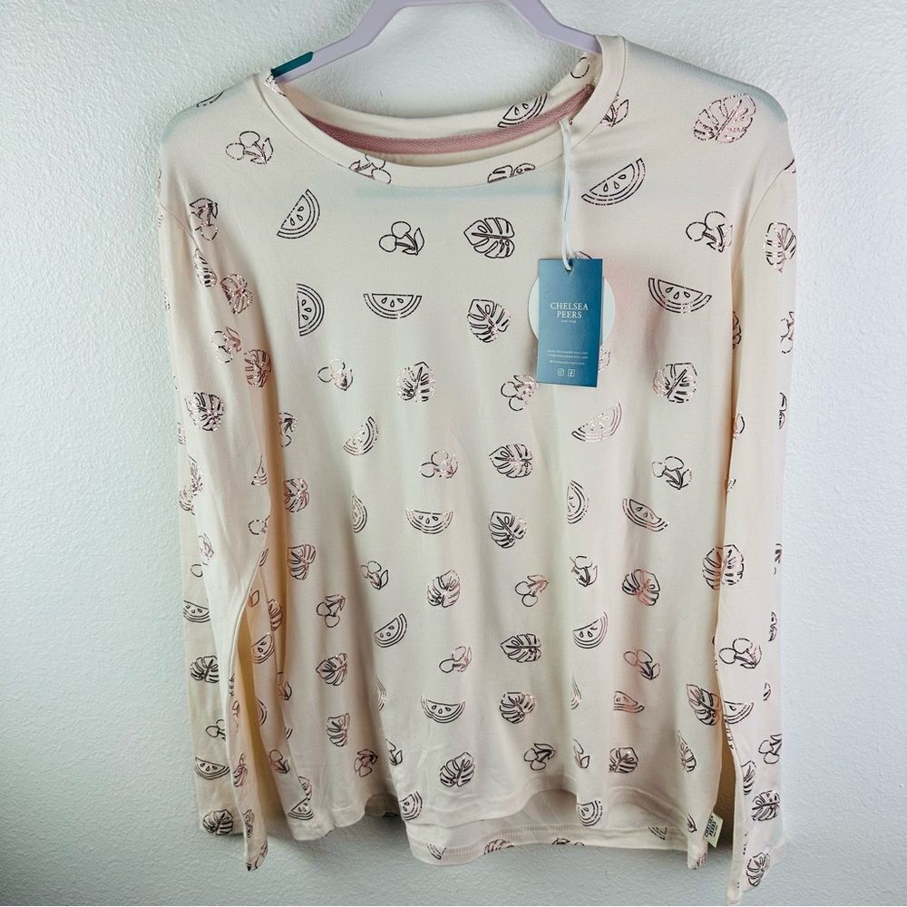 Chelsea Peers Long Sleeve Pink Rose Gold Fruit Pattern‎ Shirt Women’s Size S NWT